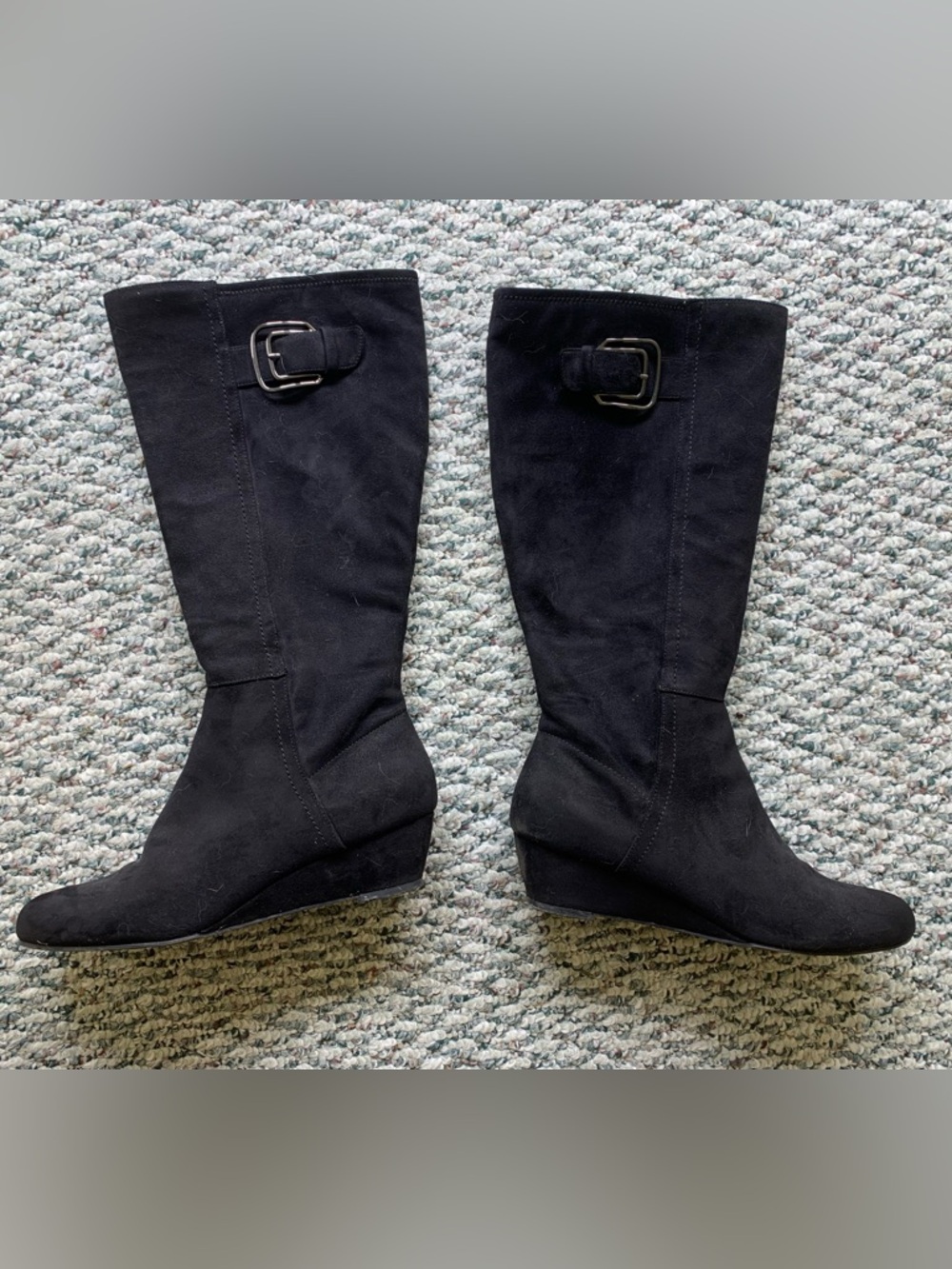 Impo Black Suede wide calf size 11 Wedge Boots with Buckle Accent